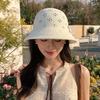 Taizhou Wenling Hat Women's Spring Summer Breathable Knitted Versatile Bucket Hat Solid Color Hollow Sunshade Vacation Sunscreen Hat