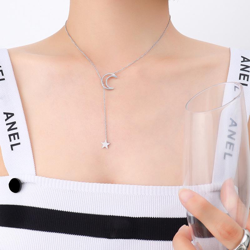 Star Moon Mini Pendant Necklace - European & American Ins Style in Stainless Steel & Titanium Clavicle Chain P315