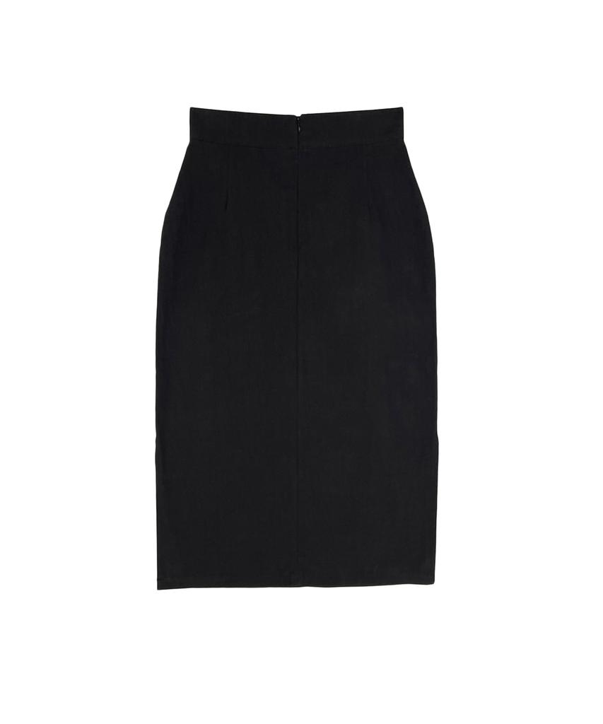Opeuntaib Classic H Line Side Slit Long Skirt (Black)