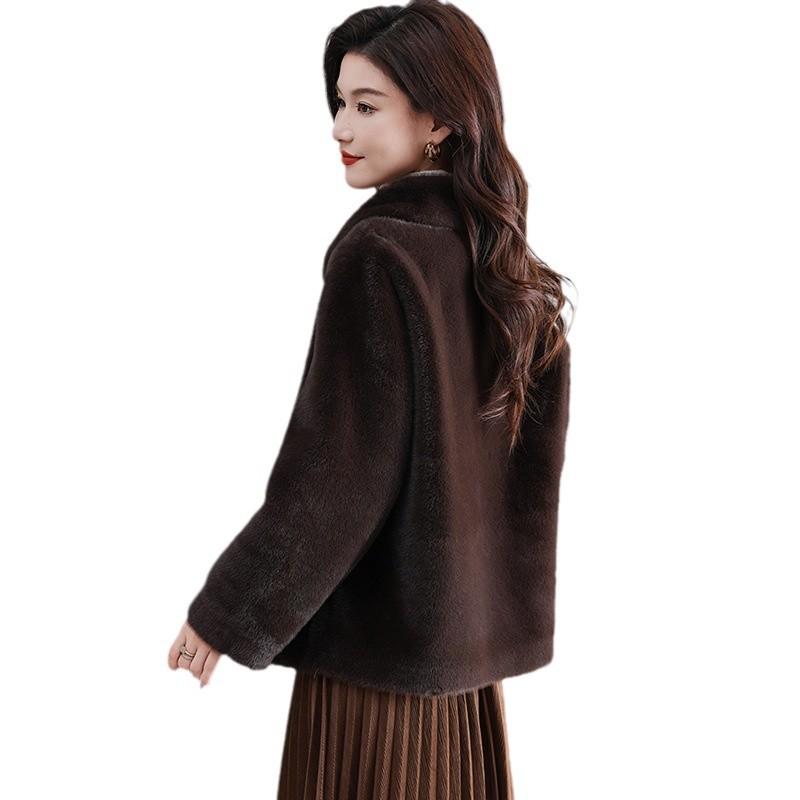 2024 new autumn and winter imitation mink velvet hooded fluffy coat for women, small loose and thin thickened buckle coat