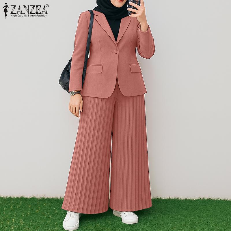 ZANZEA Women Cardigan Blouse and Pants Casual Two Piece Suit Sets