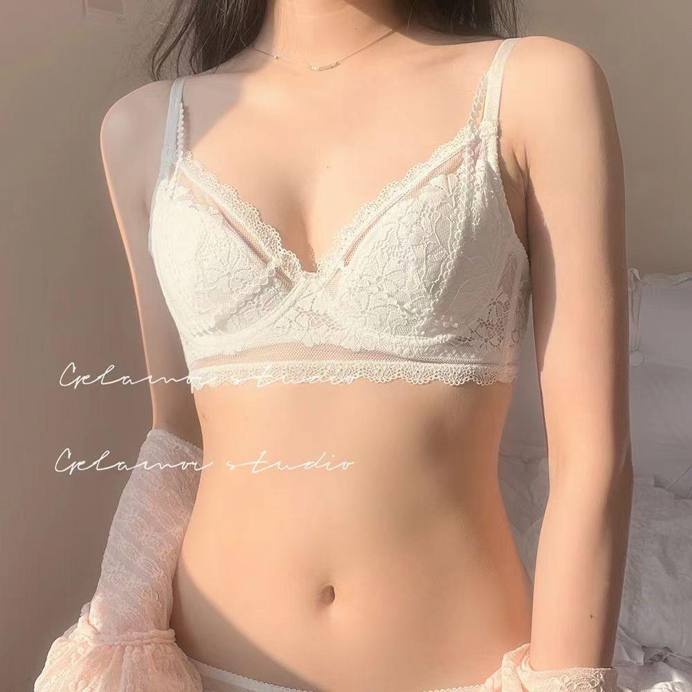 French underwear women's summer thin thin thin collection breast anti-sagging sexy pure lace big chest small bra cover