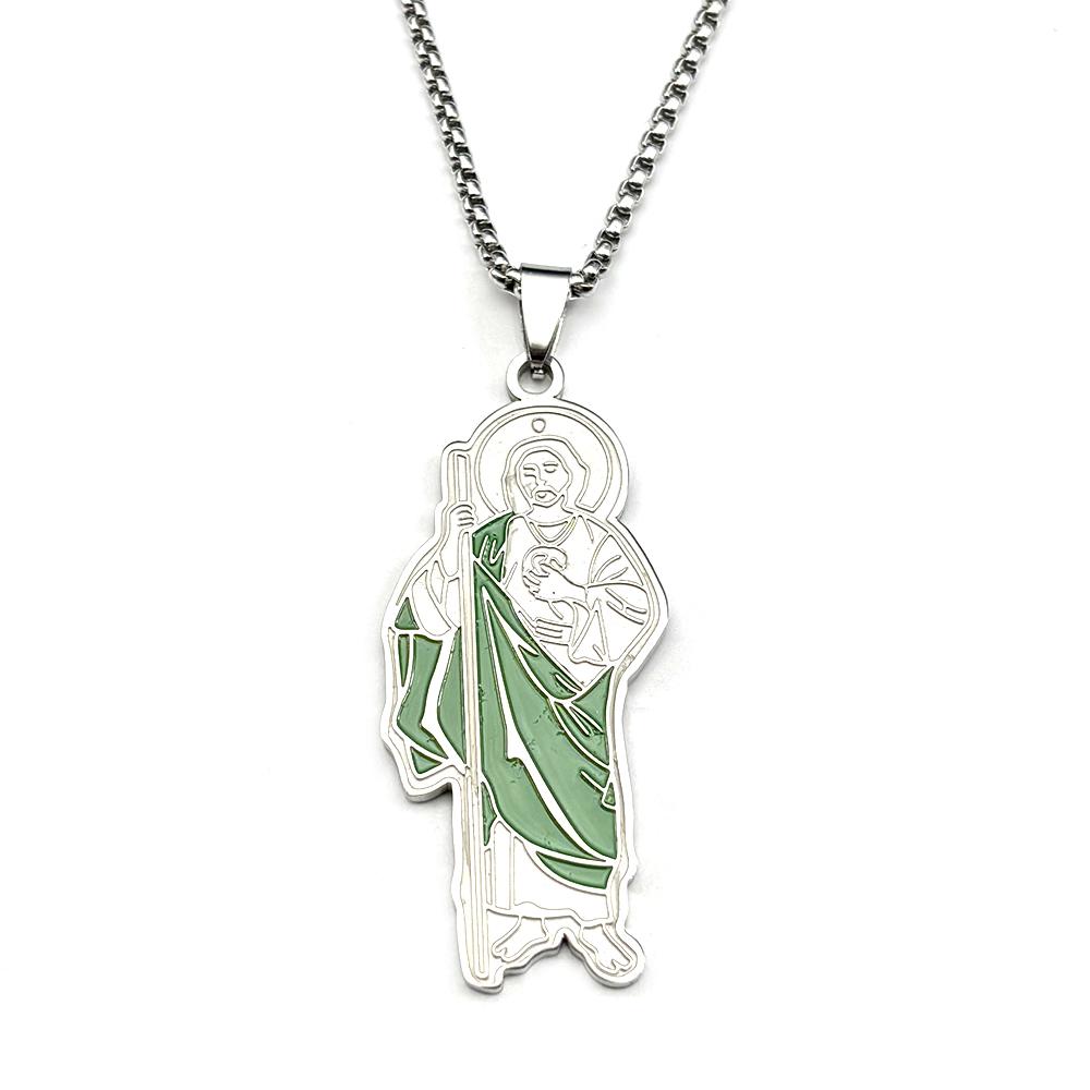 San Judas Tadeo Pendant Necklace for Men Women Stainless Steel Gold Color Saint Jude Thaddeus Enamel Chain Amulet Jewelry Gift
