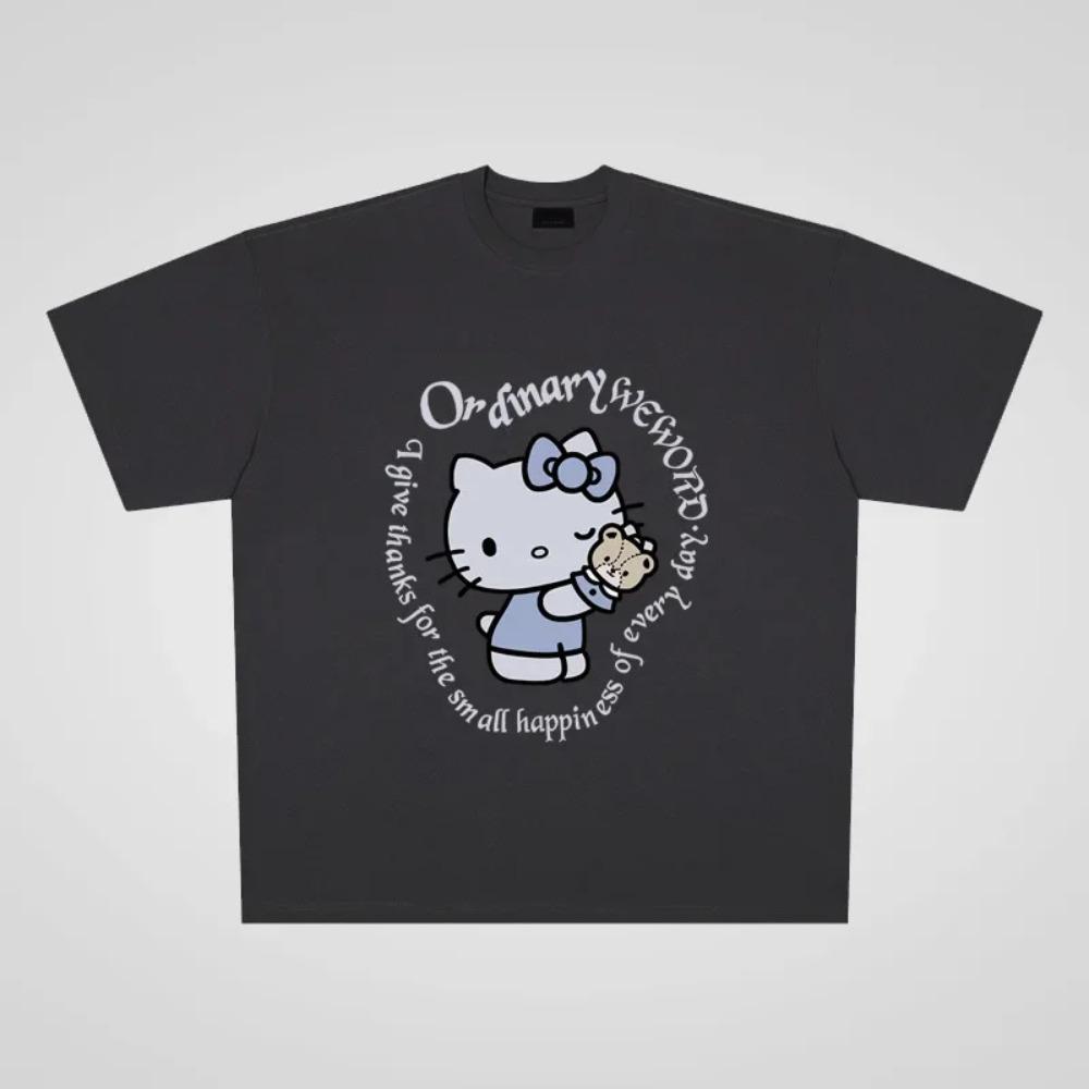 Cartoon Anime T-Shirt Hello Kitty Grafik Baumwoll-T-Shirt Kurzarm T-Shirts Damen Oberteile Vintage Lässig Locker Herren Kleidung