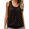 NEU-Damen Polka Dot Tanktops Ärmellos Lockerer Schnitt Plissierte Tuniken Rundhalsausschnitt Sommerurlaub Outfits Schwarz