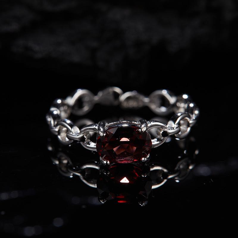 S925 Sterling Silver Natural Topaz Garnet Diopside Amethyst Olive Treasure Ring Women