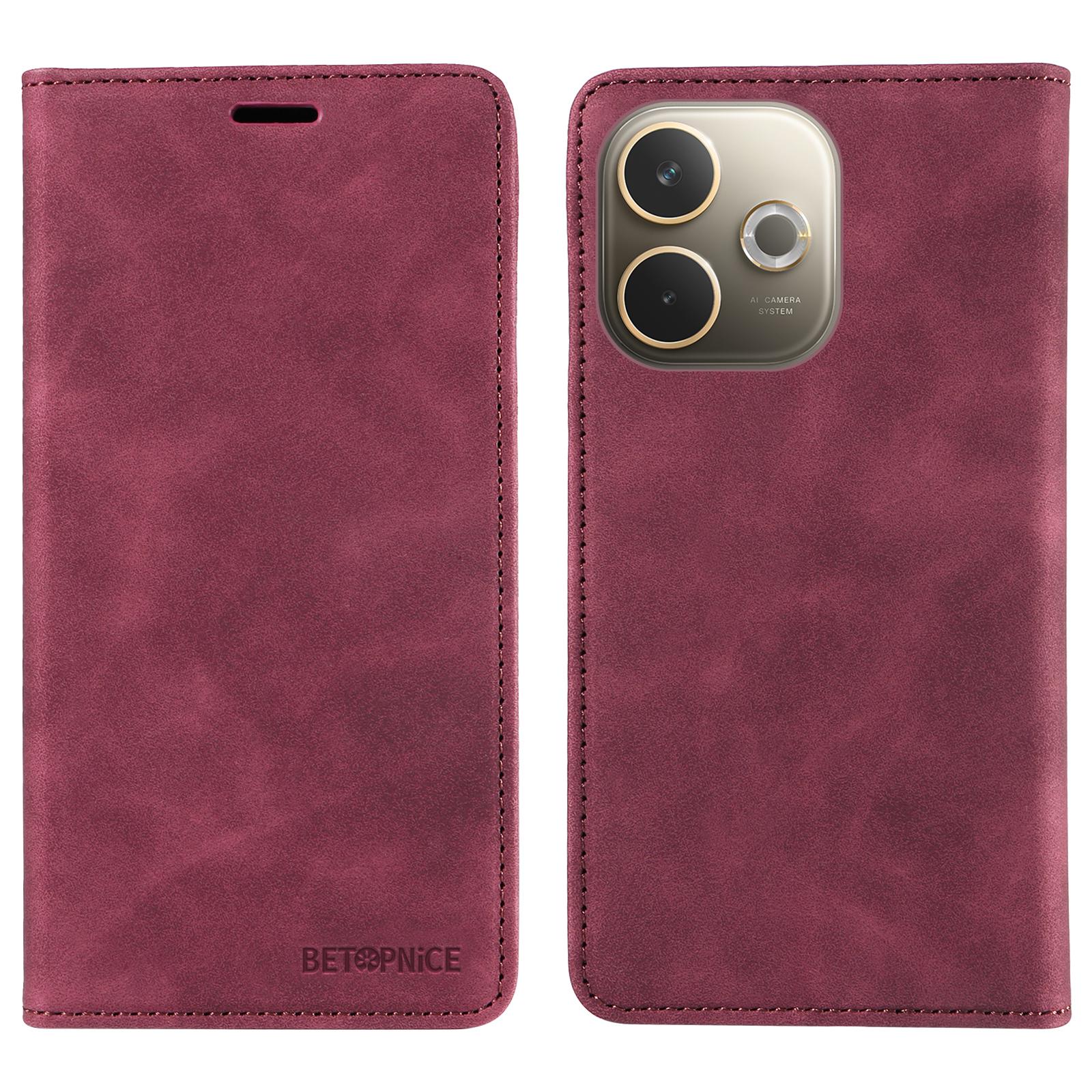 

For Oppo A5 Pro 5G/A5 Vitality Edition Case Magnetic Closure RFID Blocking Wallet Stand Leather Phone Cover Wine Red