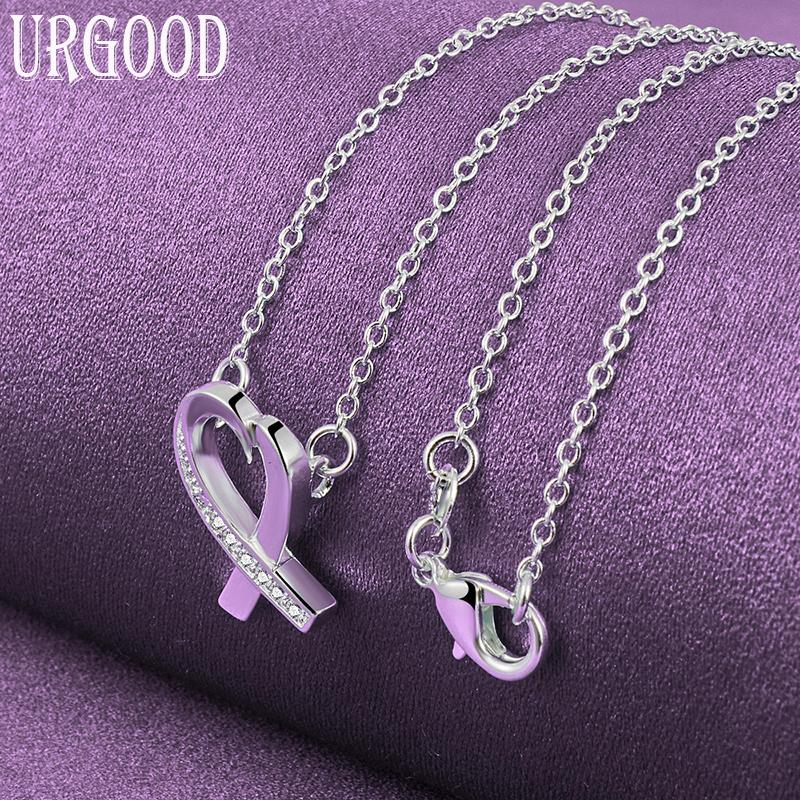 URGOOD 925 srebro serce 18 Cal naszyjnik dla kobiet moda biżuteria ślubna