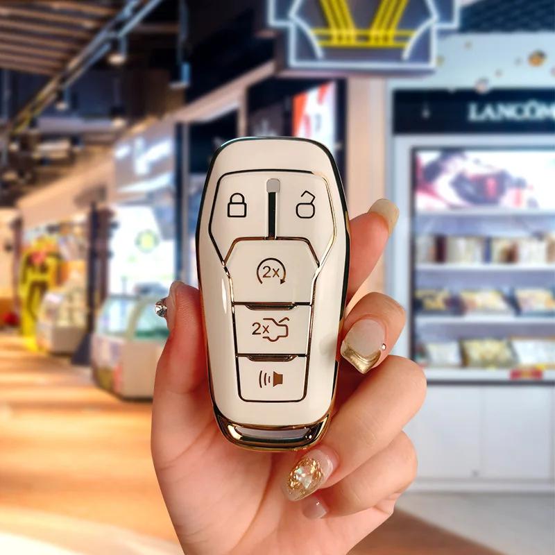 

Tpu Car Key Case Cover for 2016 Lincoln MKZ MKC Mkx 2015 Edge 2016 2017 2018 Ford Explorer 2016 Fusion 2015 Mustang Focus Taurus белый