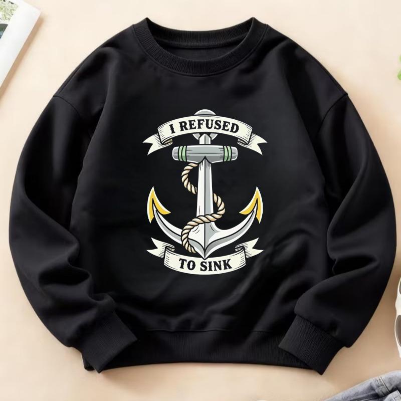 Kids Crewneck Sweatshirt, Nautical Marine Anchor Theme Print Long Sleeve Top for Autumn Winter