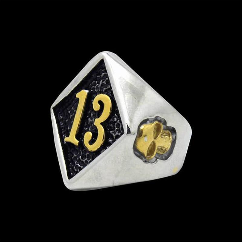 Anello Teschio Numero 13 Acciaio Inossidabile 316L Stile Punk Biker Gotico Gioielleria Taglia 7-19
