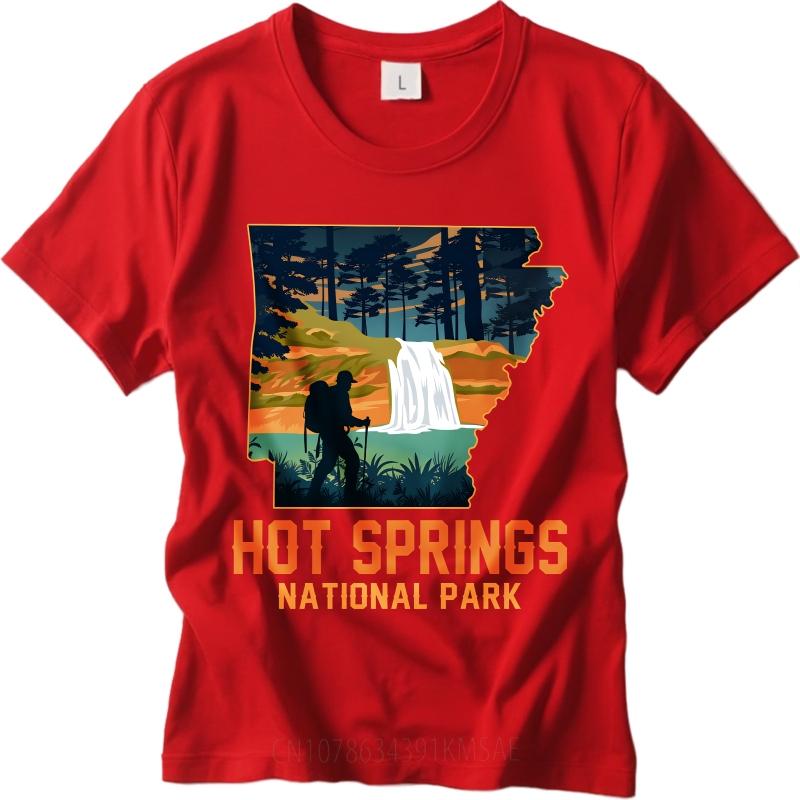 

Brand Summer For Her tshirt Hot Springs National Park Hiker Waterfall Landscape Short Sleeve Adult O Neck Tees Cotton Tshirt as the picture3717 красный