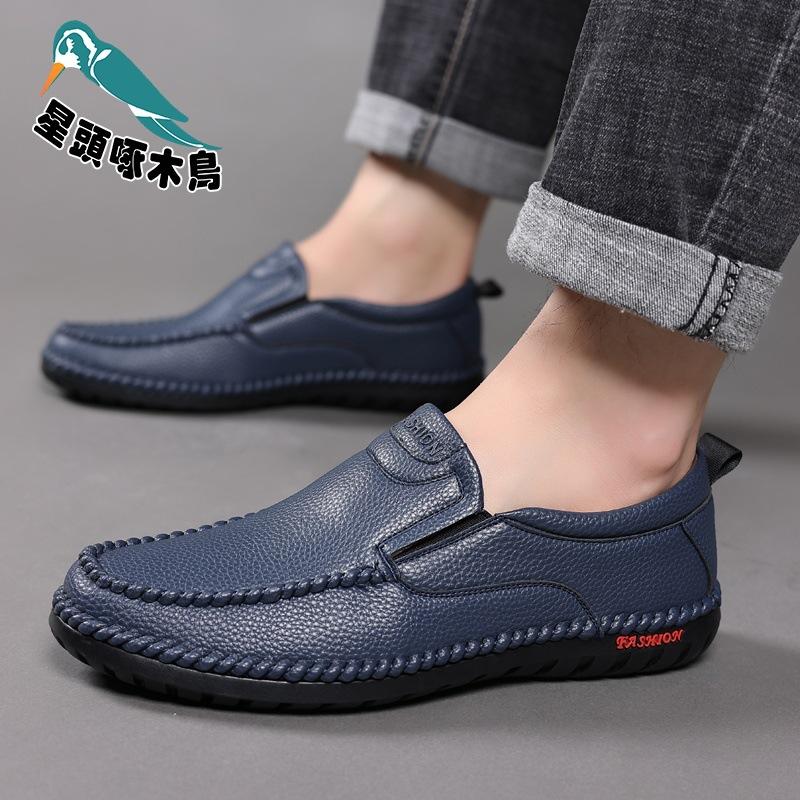 Star-headed woodpecker men's leather shoes leather breathable hollow leather sandals middle-aged and elderly casual shoes