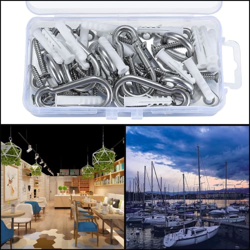 Set of 4 Stainless Steel Pad Eyes for Wall and Ceiling Mounting, for Wooden Doors, Cabinets, and Lighting, with Screws and Rubber Stoppers