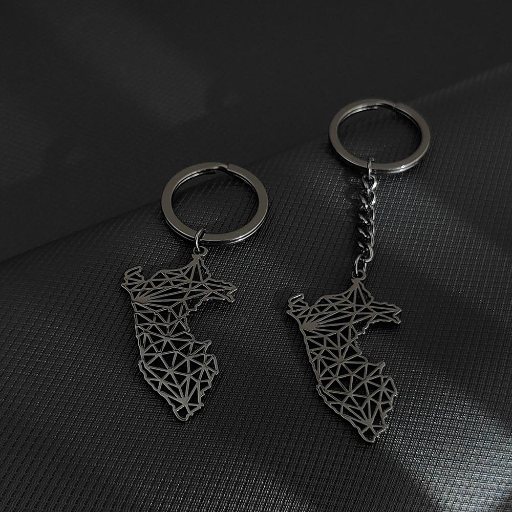 Stainless Steel Peru Map Keychain Maps Pendant Key Chains Ring for Women Men Car Accessories Jewelry Party Gifts Wholesale