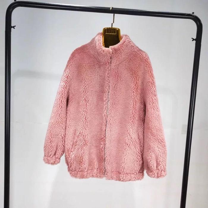 

Куртка в корейском стиле с воротником-стойкой из искусственной овчины - Утепленное хлопковое пальто средней длины для осени/зимы Extra Large