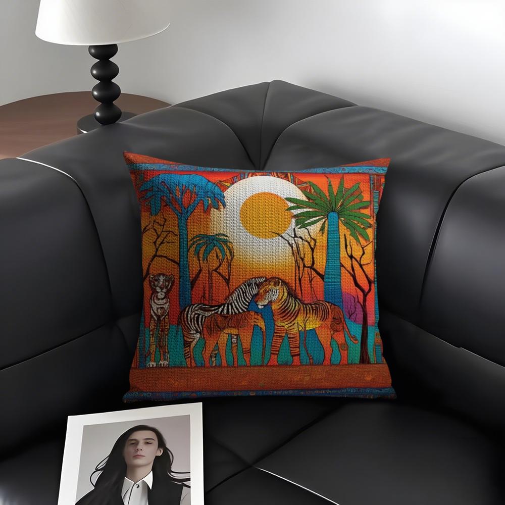Abstract African Living Cushion Cover Natural Linen Organic Fabric DoubleSided Printing Sofa Home Decor Gift Pillow Case