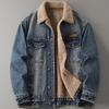 Retro Amerikanische Fleece-gefütterte verdickte Jeansjacke für Herren Winter Trendiger Lammfell-Samt Warme Baumwollmanteljacke