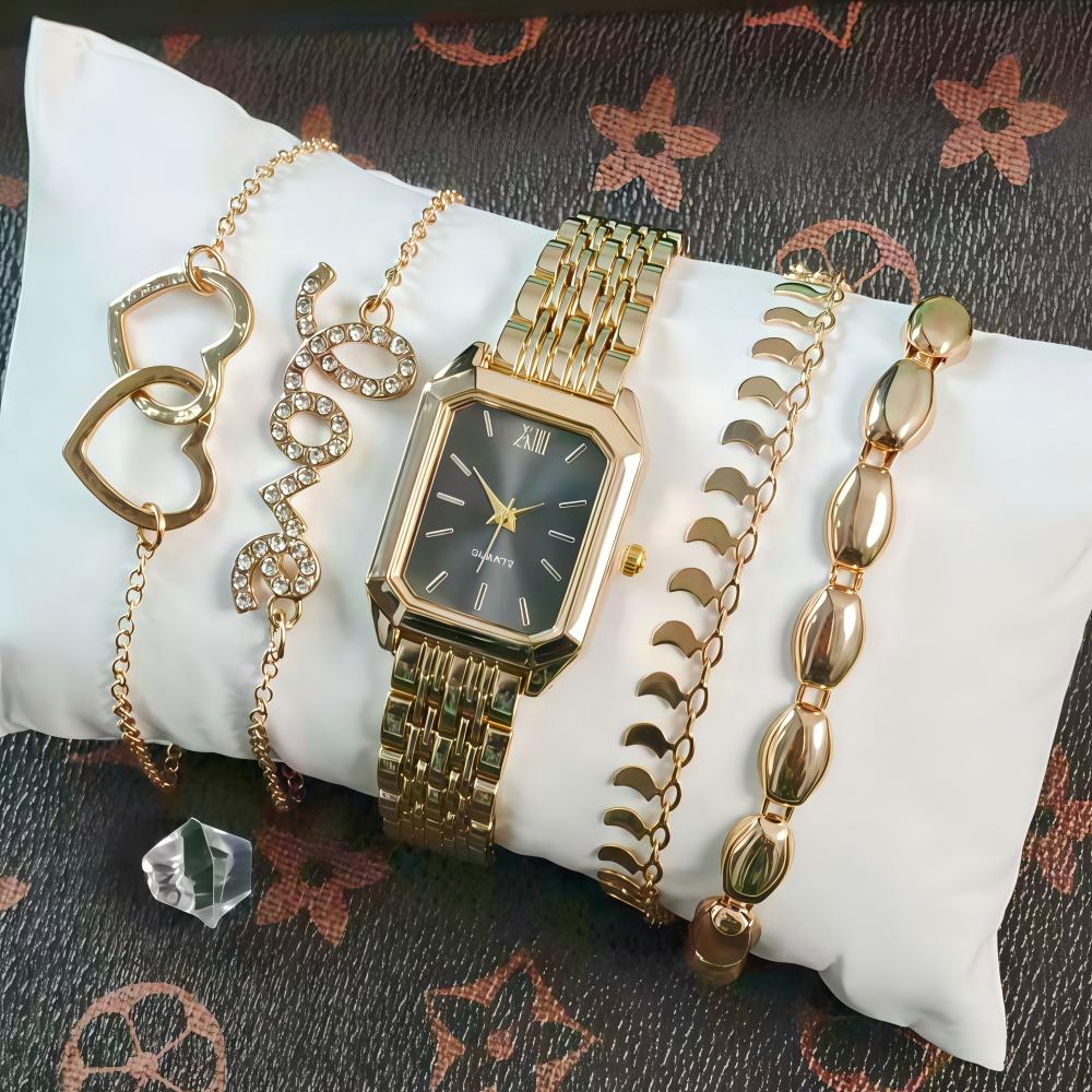 LP43  Gift Set Fashion Square Watch Stainless Steel Women Wristwatch Luxury Casual Dress Watches Without Box for Ladies