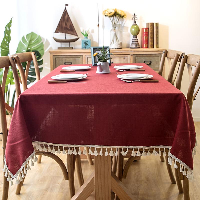 Waterproof Tablecloth Solid Color Plain Color Imitation Cotton And Linen Fringed Lace Geometric Rectangular Dining Table Coffee Table Tablecloth
