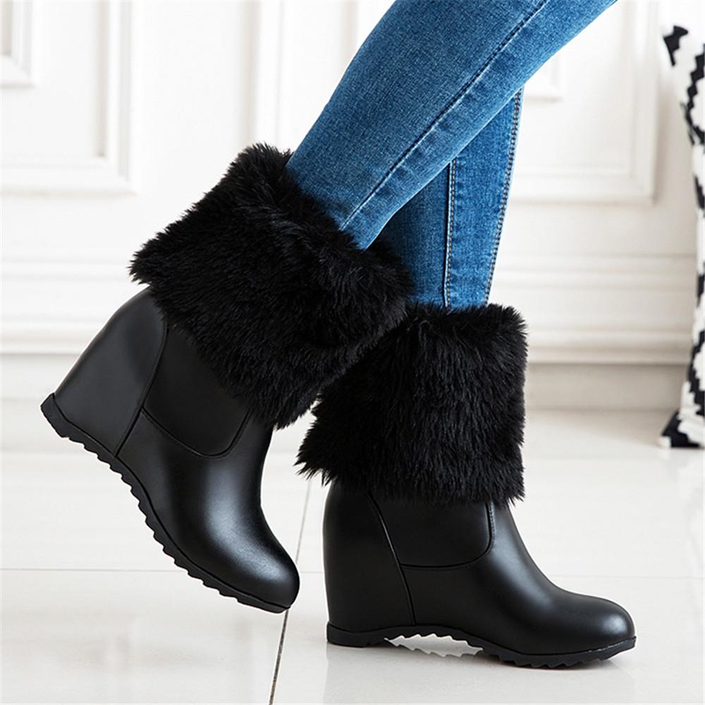 Fashion Big Size 33-43 Ladies Height Lncreasing Fur Ankle Boots Daily Concise Boots Women High Heels Shoes Woman Winter Botas Mujer33-43