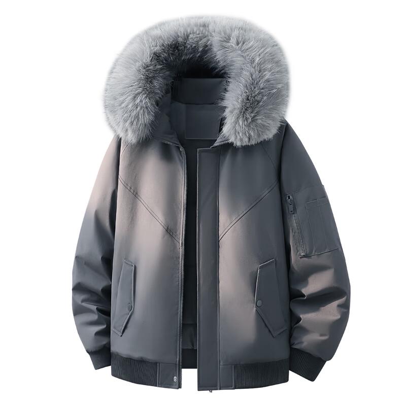 VANCAMEL Men's Winter Fur Collar Hooded Parka Jacket