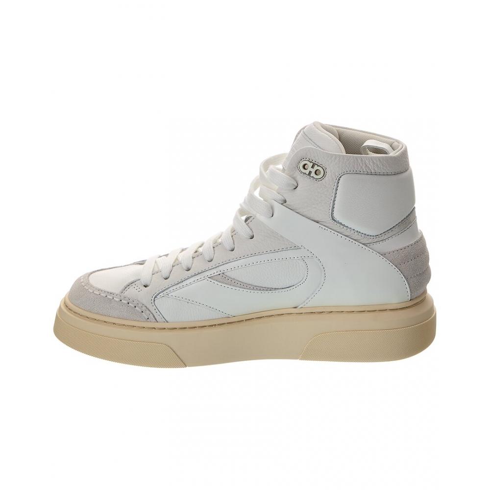 Salvatore Ferragamo Ferragamo Cassio Leather High Top Sneaker Black