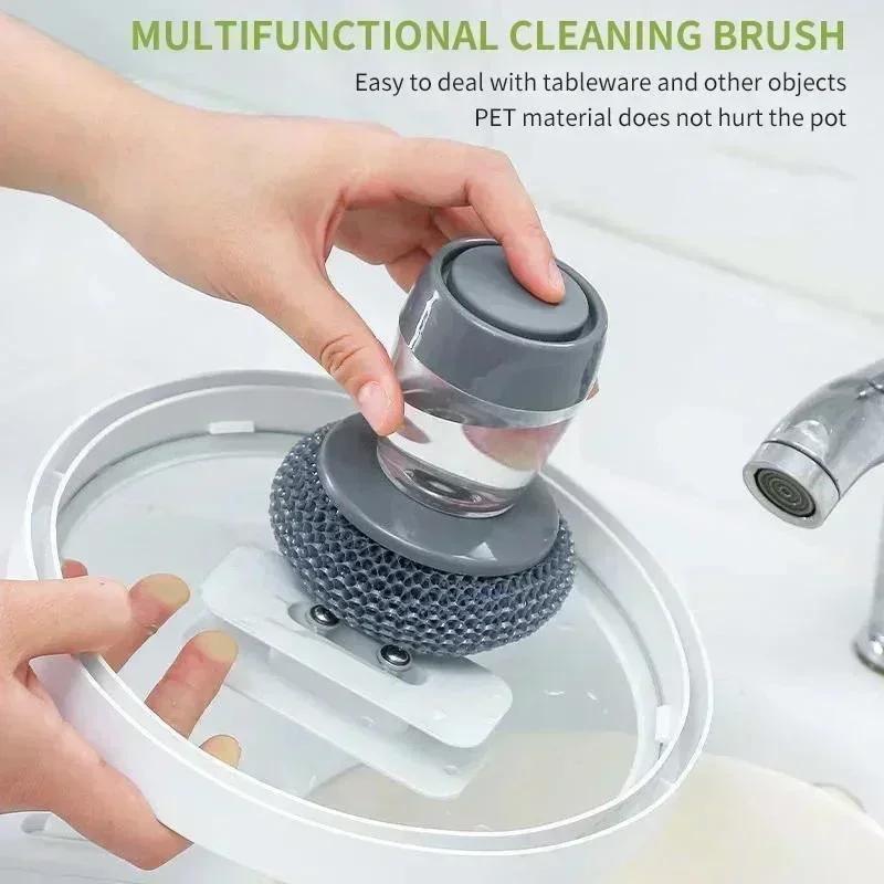 1 Pcs New Multi‑use Kitchen Pot Dish Cleaning Brush Portable Soap Dispenser Sponge Scrubber Household Washing Tool Accessories