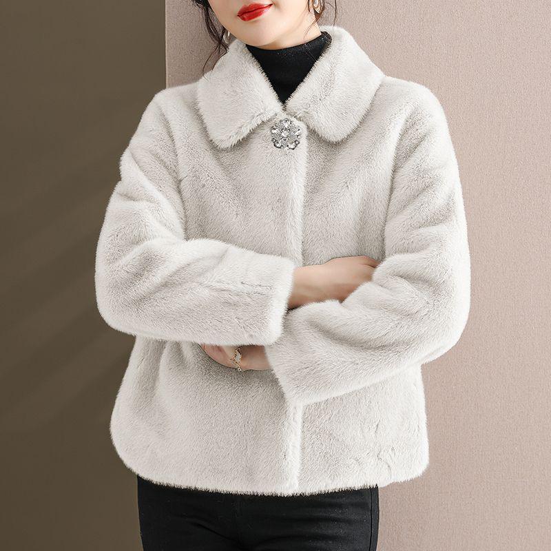 Middle-Aged & Elderly Women's Fur-Lined Mink Velvet Short Coat for Autumn/Winter