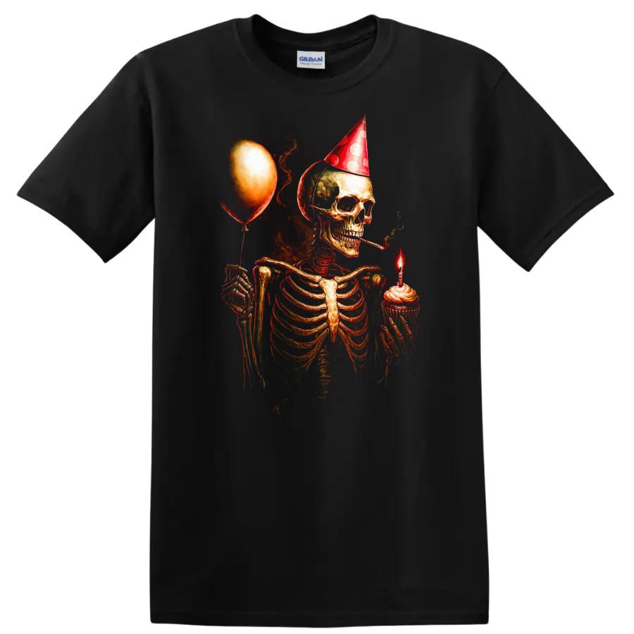 Skeleton Birthday Party T Shirt with Cupcake Balloon Halloween Tee