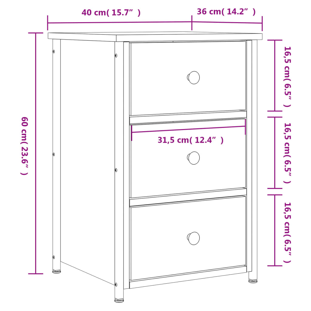 Nightstand Gray Sonoma 40x36x60 cm Particleboard