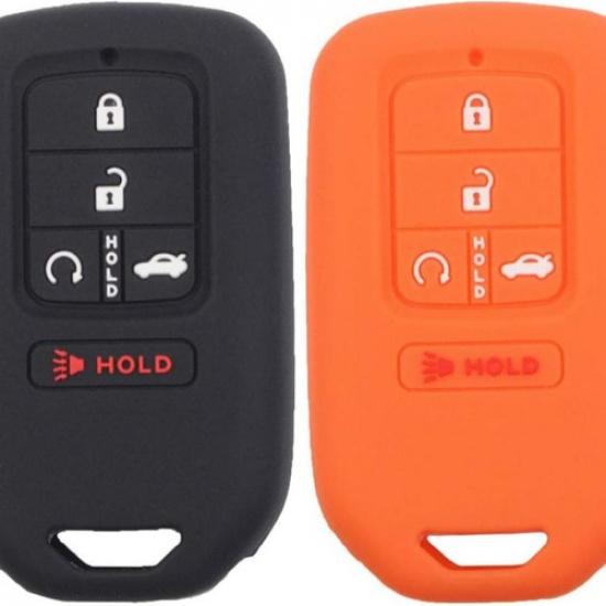 2pcs 5 Buttons Silicone Smart Key Fob Cover Case Skin Protector - black orange