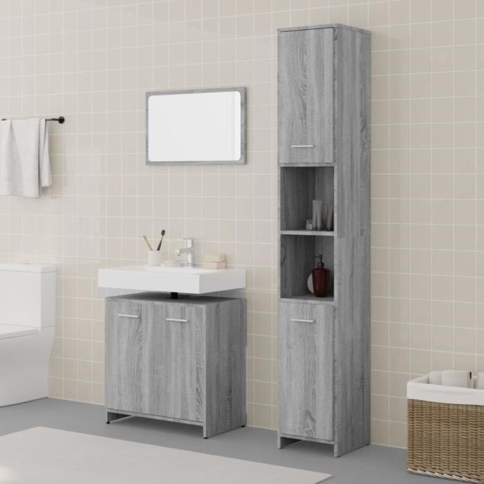 3152717 vidaXL Ensemble de meubles de salle de bain 3 pcs Sonoma gris