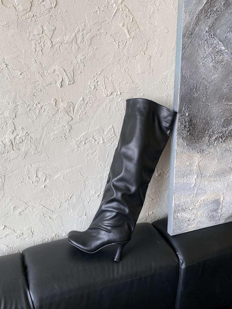 2025 European and American Style Mango Head Wide Tube Thin Pile Over Knee Thin Heel Boots