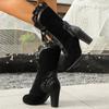 Fashion Women Boots Vintage Leopard Design Mid-calf Boots 8.5cm High Heeled Boot Retro Lace-up Gothic Boots Botines Para Mujeres