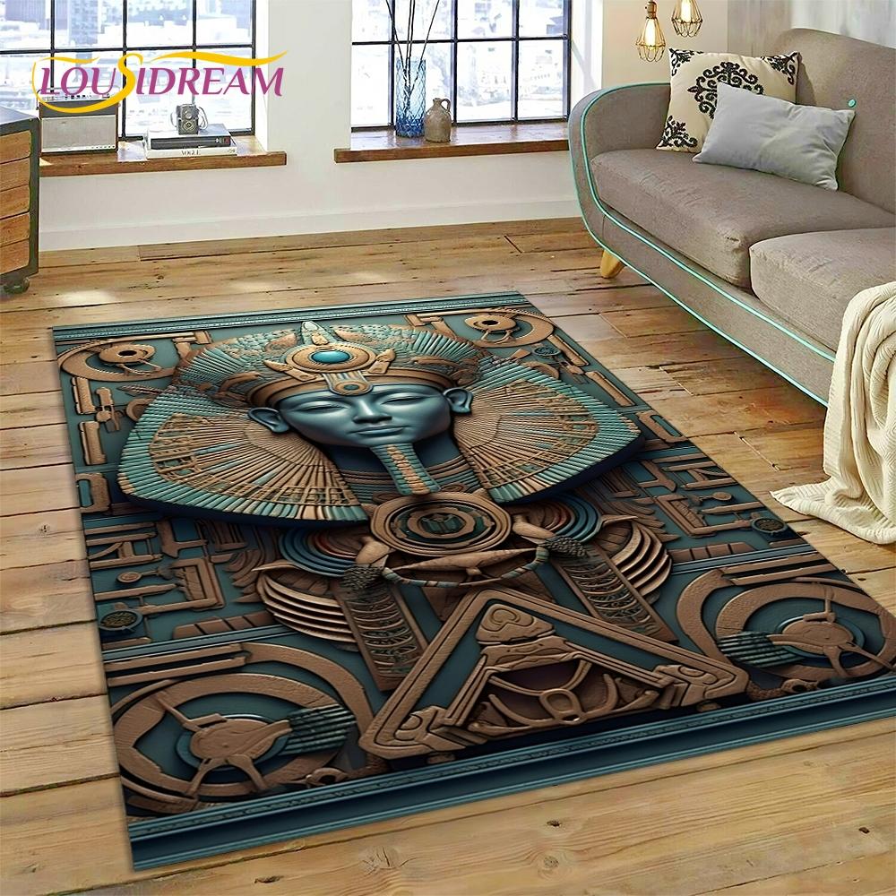 Tapis HD Hiéroglyphes Pharaoniques Mythologie Égyptienne 3D pour Salon Chambre Décoration de Maison, Décoration Antidérapante pour Canapé Paillasson