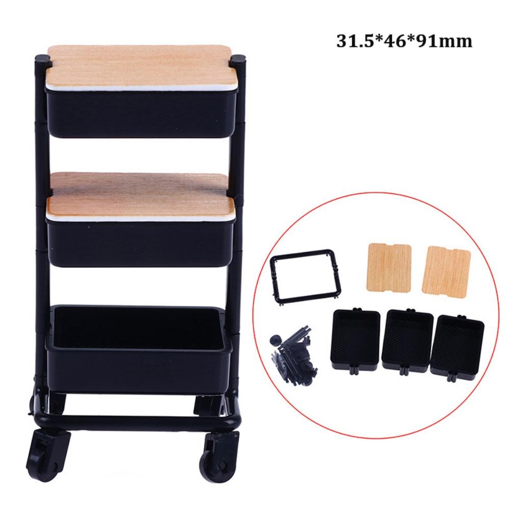 With Wheel 1:12 Dollhouse Trolley Plastic Storage Shelf Model  Kitchen Furniture Accessories