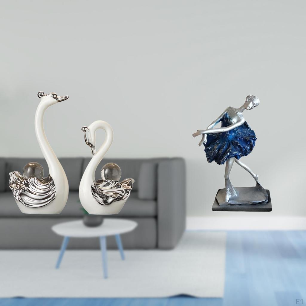 Porcelain Swan And Ballet Girl Figurine Collection Creative Dancer Statue Ornament for Living