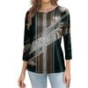 Trendy Vintage 3/4 Sleeve Top For Women,Ladies Casual Three Quarter Sleeve Round Collar Printed T-Shirt Blouse