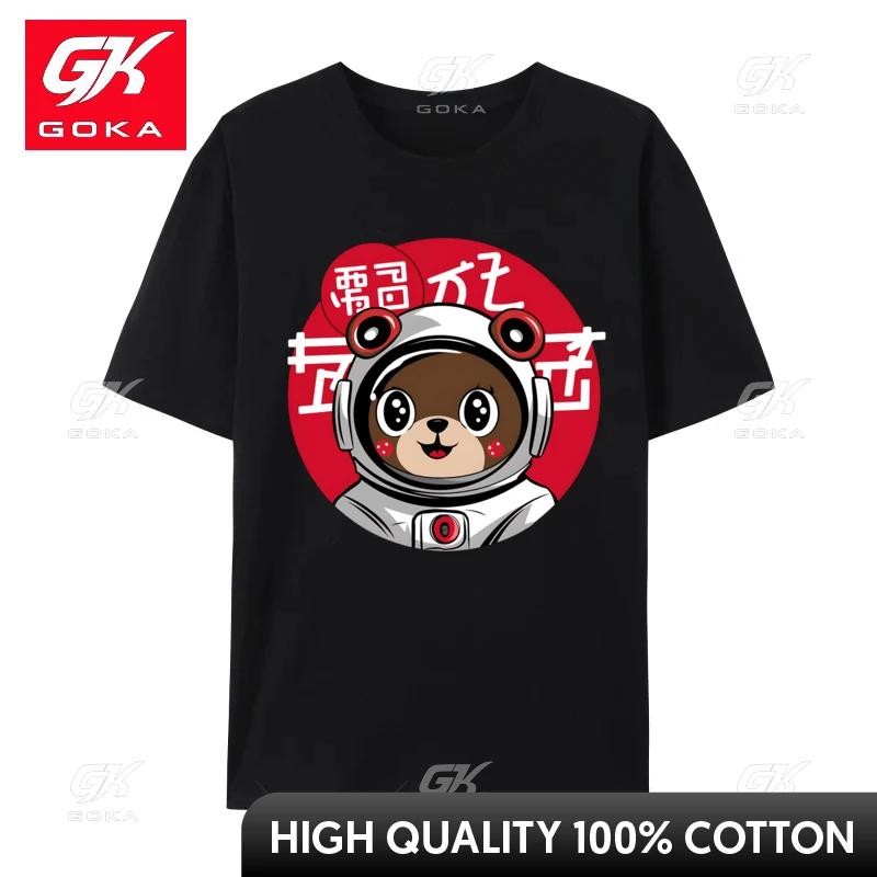 Vintage Japanese Bear Astronaut Minimalist s Kanji Custom Top TShirts Fall T Shirt Rife Cotton Fabric Normal Tops Shirt