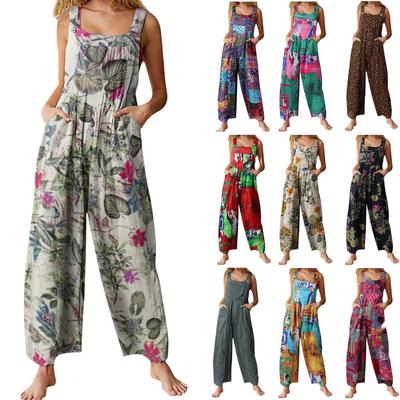 2026 Spring Women's Ethnic Patchwork Print Button Jumpsuit