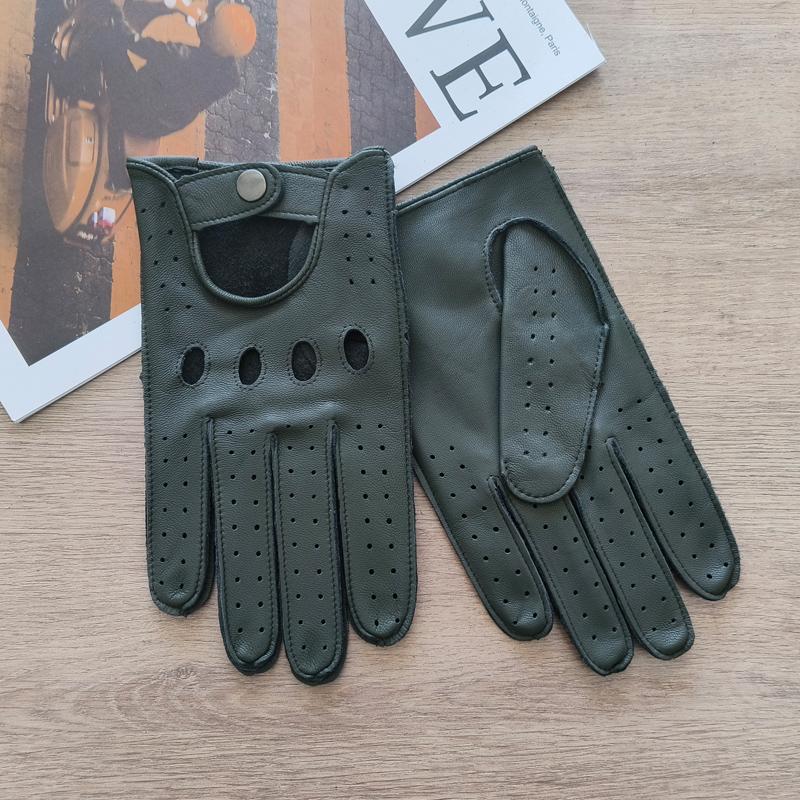 New Men's Leather Gloves Thin Lineless Hollow Breathable Outdoor Sunscreen Riding and Driving Sheepskin Gloves