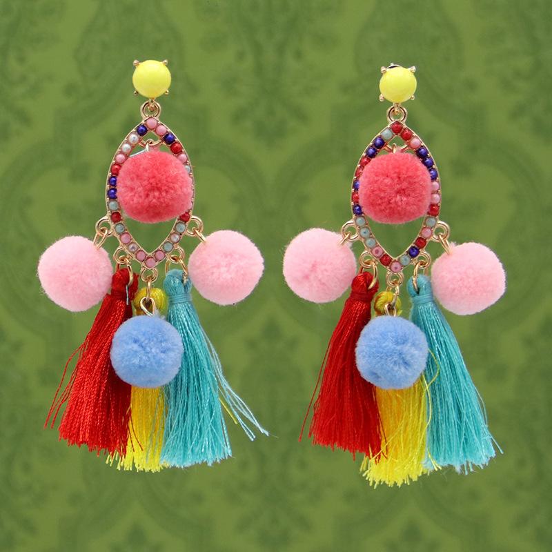 

Богемские серьги-кисточки Hairball, гипоаллергенные украшения для ушей разноцветный