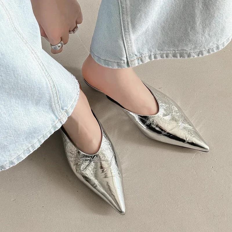 Fashion Pointed Toe Temperament Low-heeled Semi-slippers Summer New Versatile Temperament Sandals and Slippers Women's High Heels
