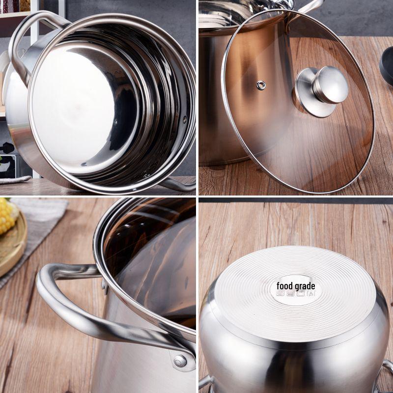 Thickened Stainless Steel Stockpot - Large Capacity for Braising, Boiling, and Steaming On Induction Cookers and Gas Stoves