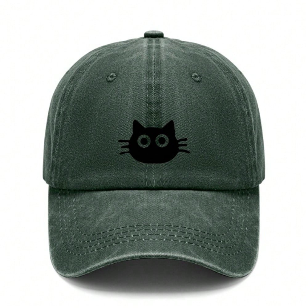 Cute Cat Face Print Baseball Cap - Unisex Adjustable Lightweight Breathable Dark Grey Casual Outdoor Sports Hat For Daily Wear, Minimalist Streetwear