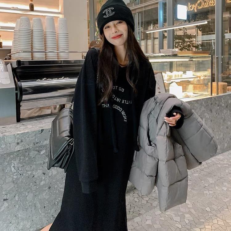 Women's Fashion Fall Winter Long Sleeve O-Neck Loose Waistline Casual Dresses