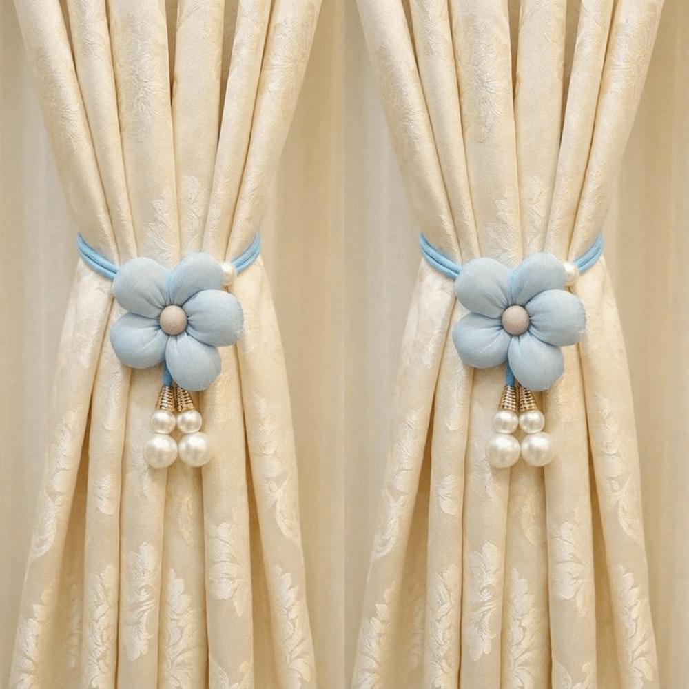 Fabric Flowers Pearl Curtain Holdbacks Adjustable Curtain Buckle Curtain Rope Bundle Living Room