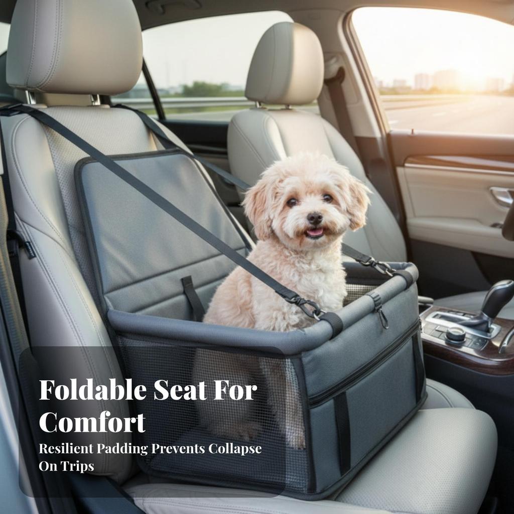 Portable Pet Reinforced Anti-Collapse Construction, Padded, Car Seat with Mesh
