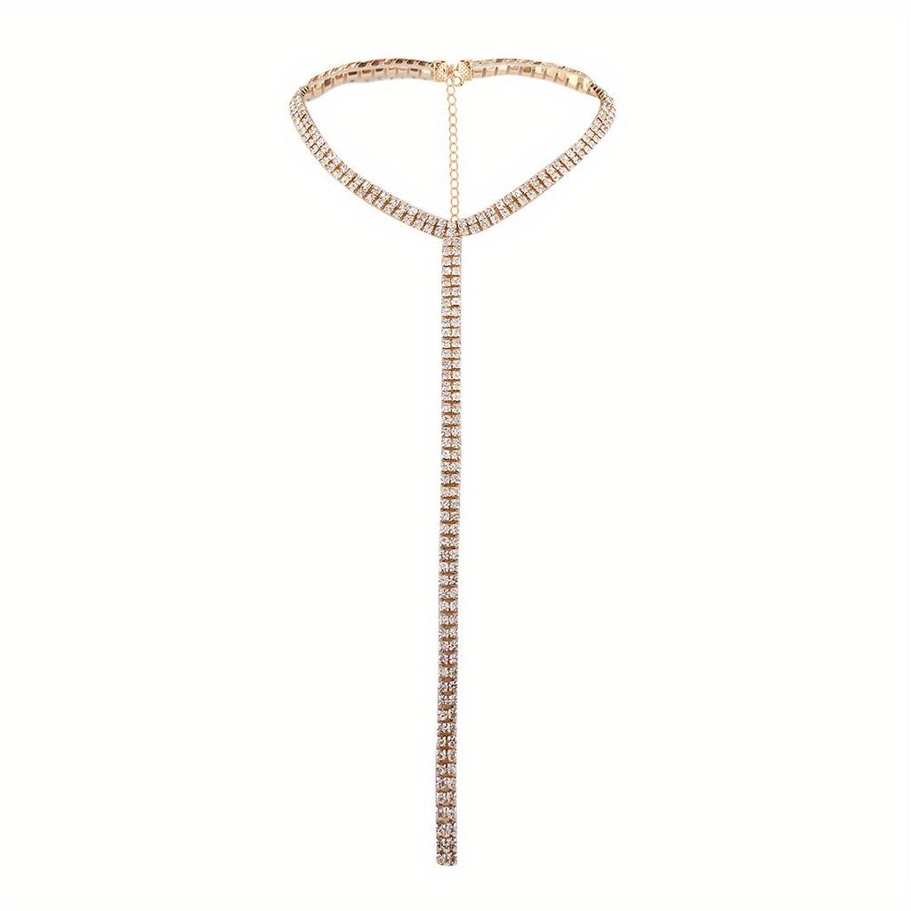 1Pc Women's Long Tassel Simple Crystal Rhinestone Choker Necklace Gem Statement Luxury Collares Chokers